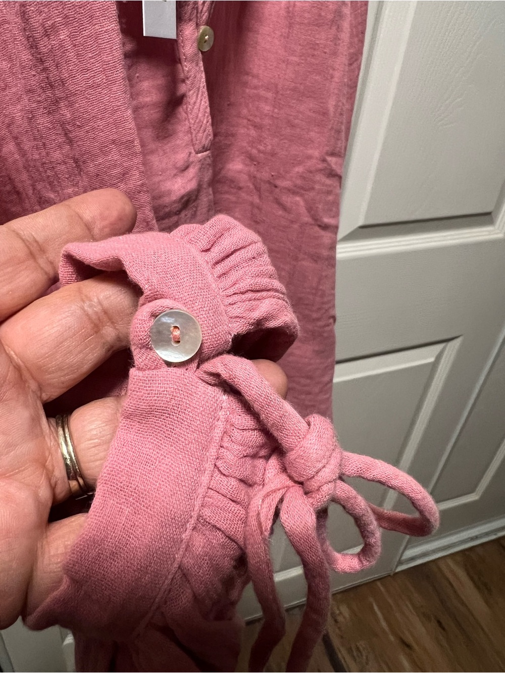 Relaxed Pink Gauze Peasant Blouse with Button Placket ITEM #27 - Picture 7 of 9